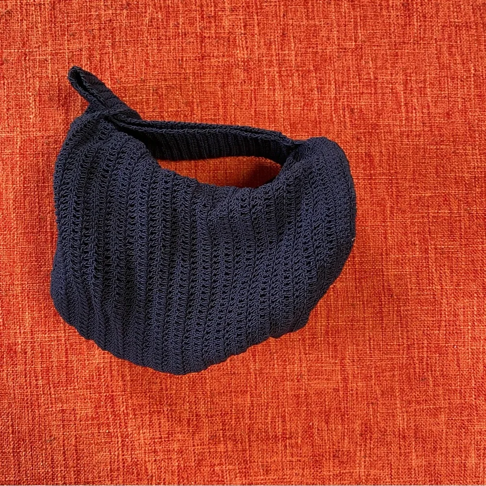 VTG 30’s 40’s Navy Blue Crochet Convertible Clutch With Strap Wristlet